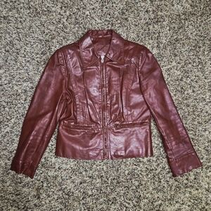 VTG 1970s Berman's Leather Jacket Oxblood Red Maroon Short Zipper Womens Size 12